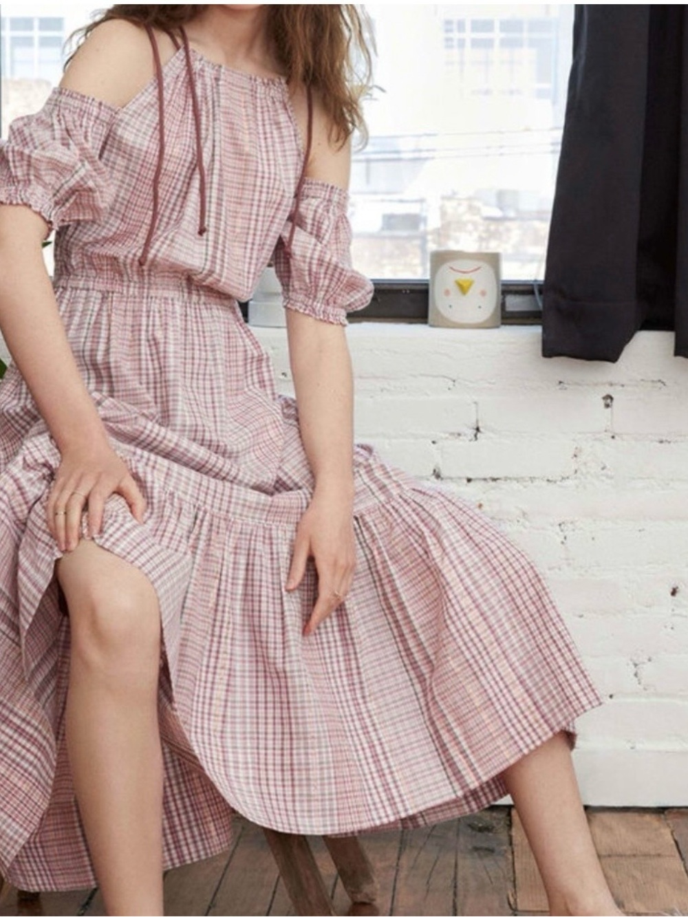 La Vie Rebecca Taylor Lurex Metallic Plaid Cold Shoulder Dress-Sz S
